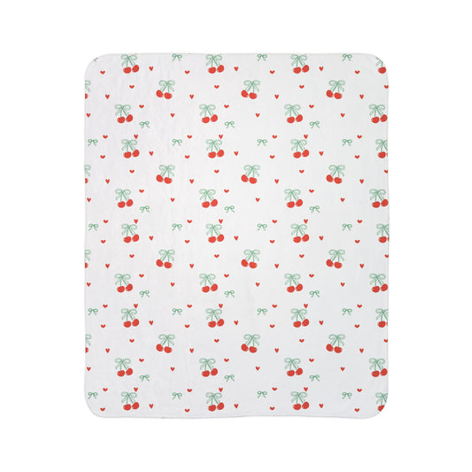 Bow + Cherries - Cozy Print Sherpa Blanket