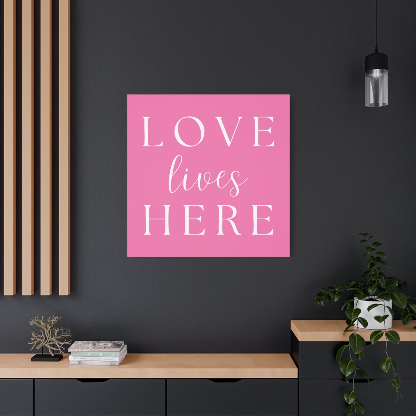 Pink and White Wall Art Canvas - Love Lives Here