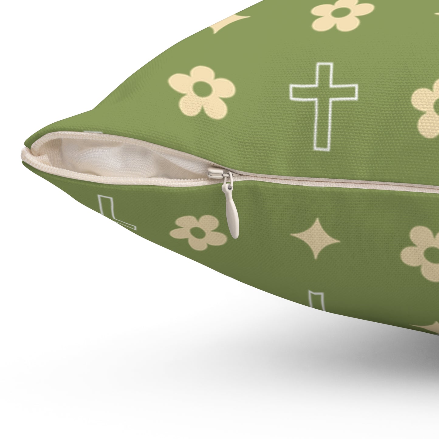 Decorative Throw Pillow - Army Green Daisy Cross Print