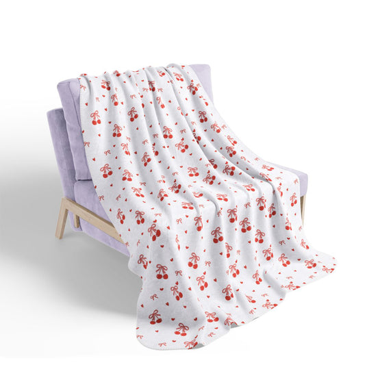 Bow + Cherries - Cozy Print Sherpa Blanket