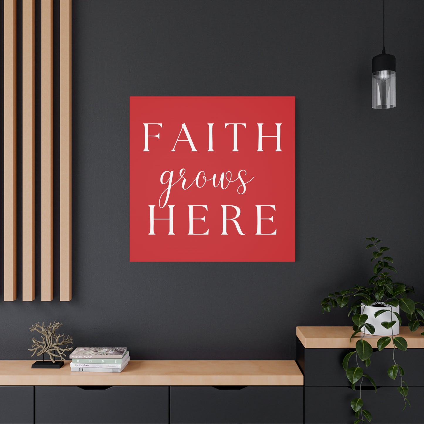 Red and White Wall Art Canvas - Faith Grows Here