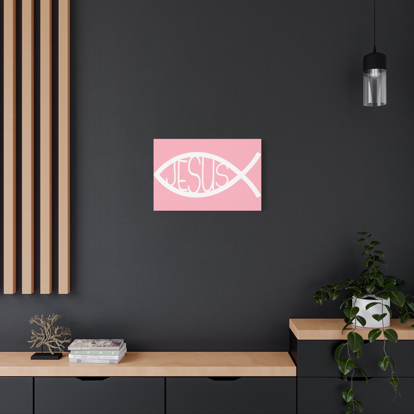 Pink Jesus Fish - Wall Art Canvas