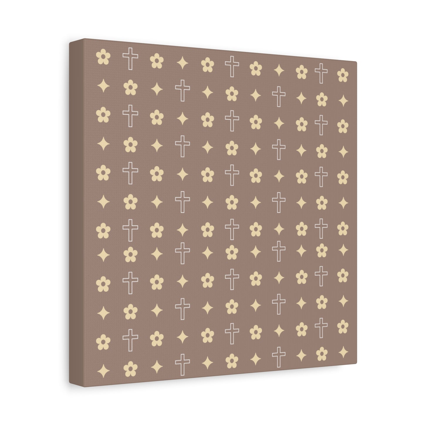 Wall Art Canvas - Mocha Cream Daisy Cross Print