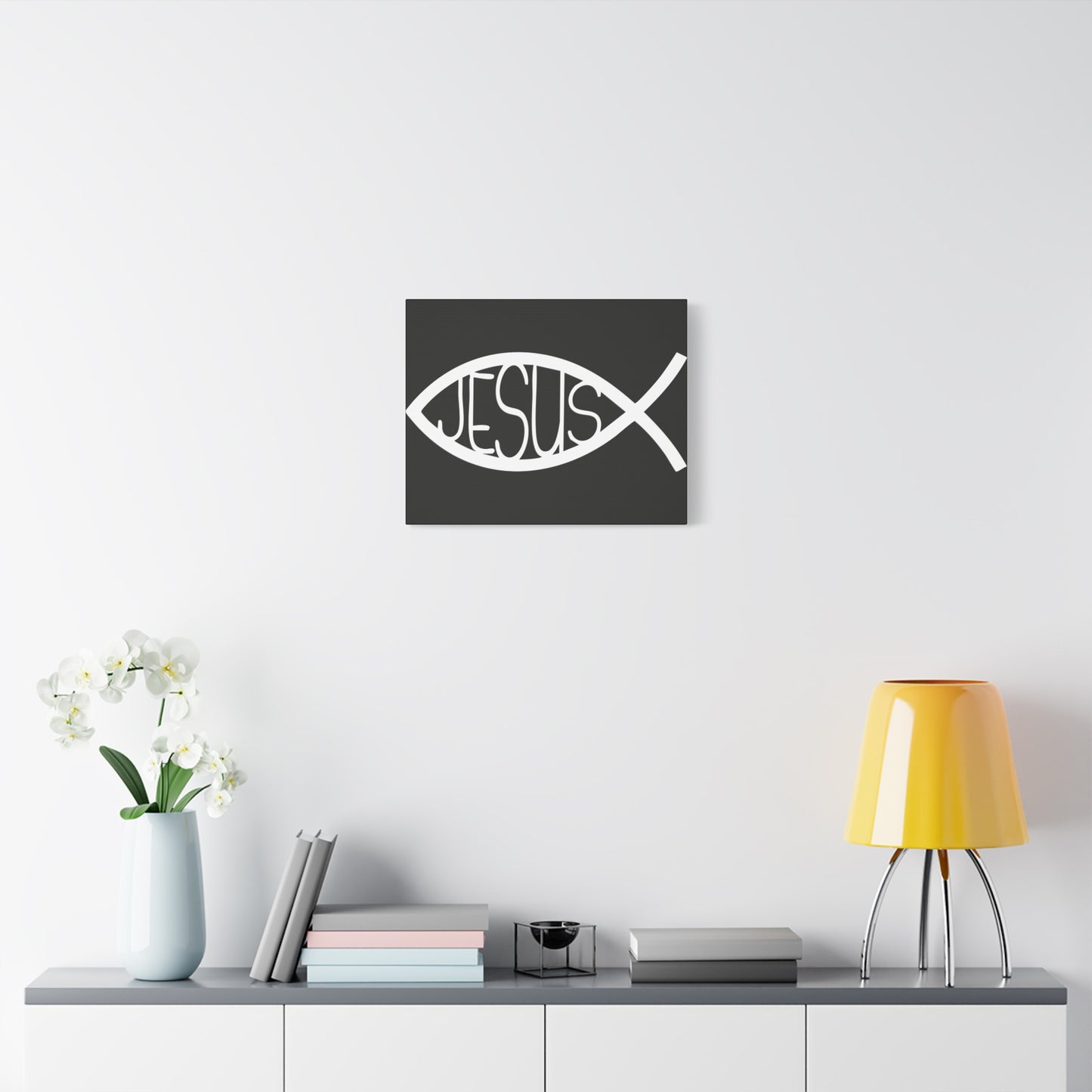 Black and White Jesus Fish - Wall Art Canvas