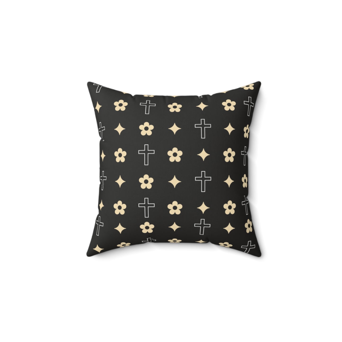 Decorative Throw Pillow - Black and White Daisy Cross Print
