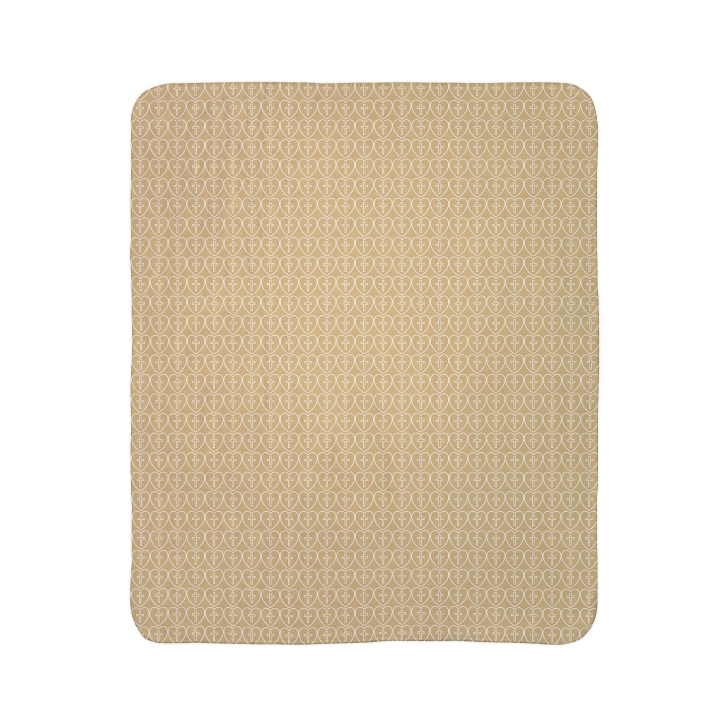 Caramel Hearts + Cross - Cozy Fleece Sherpa Blanket