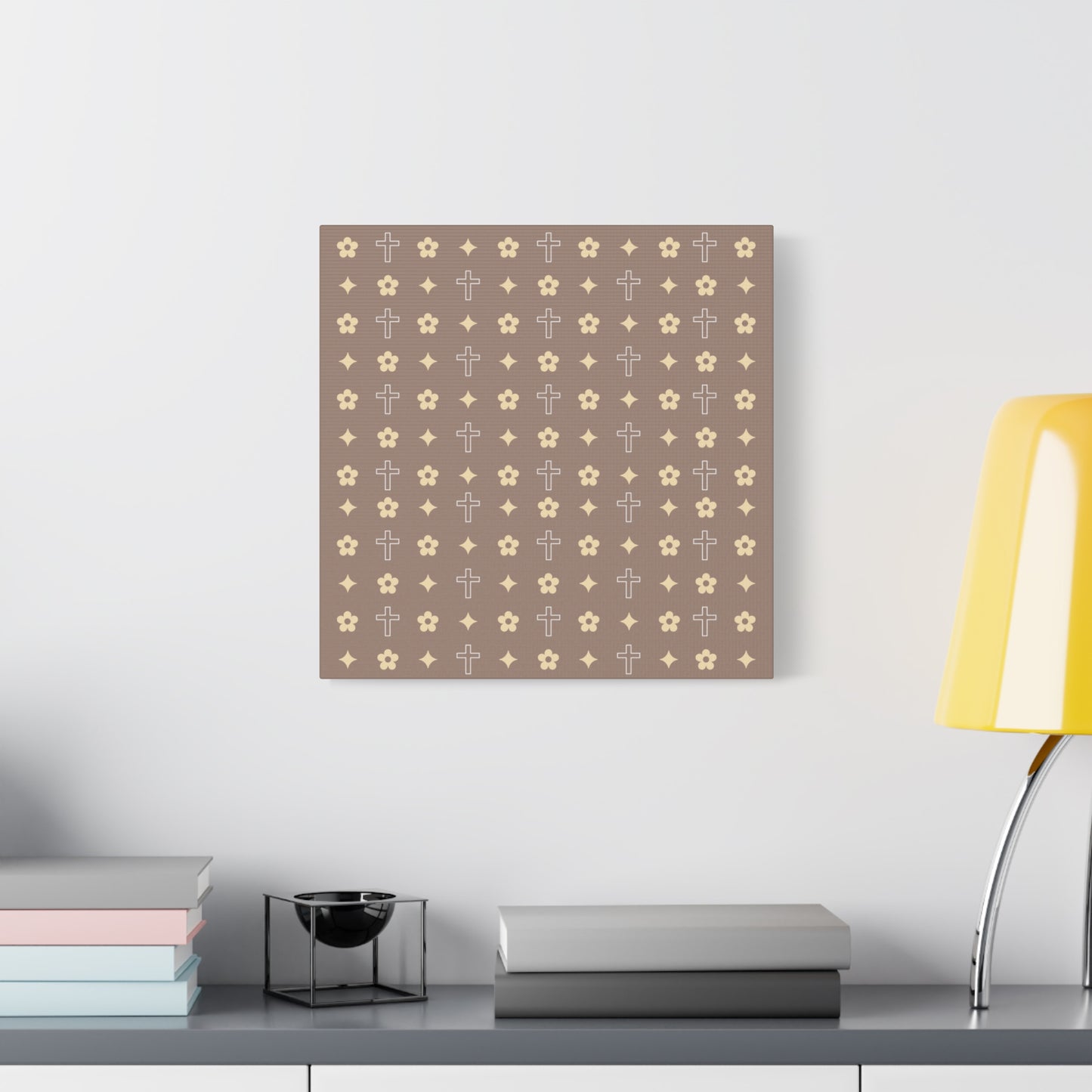 Wall Art Canvas - Mocha Cream Daisy Cross Print