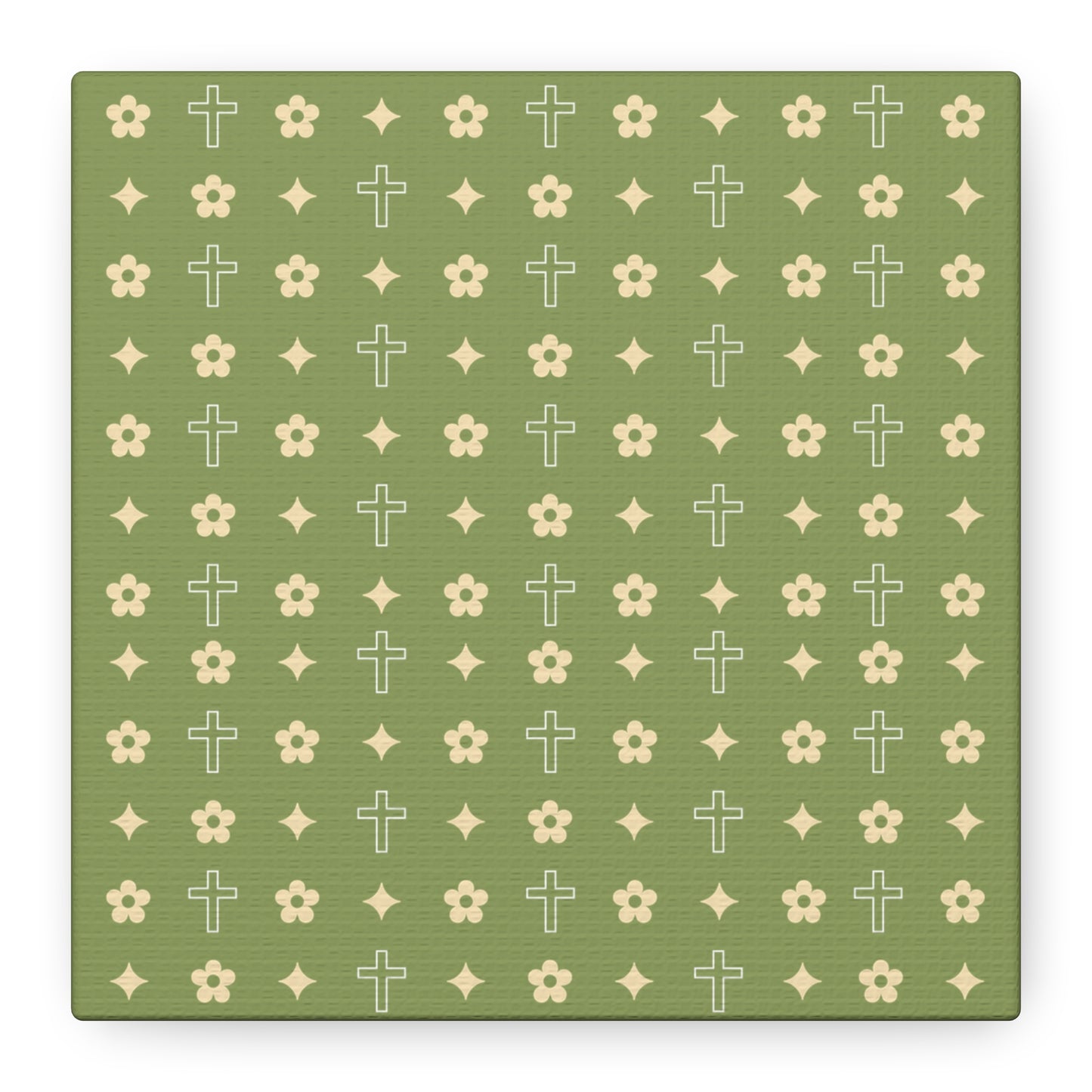 Wall Art Canvas - Army Green Daisy Cross Print