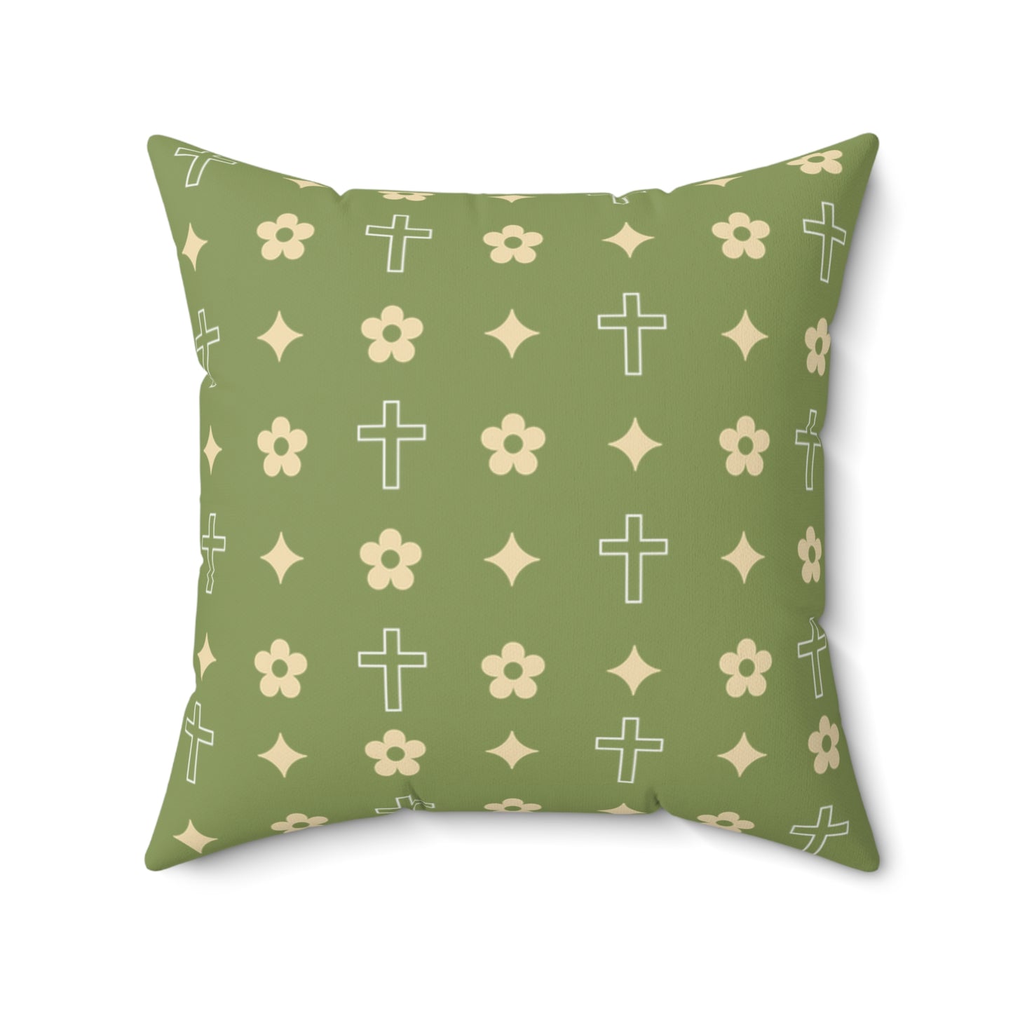 Decorative Throw Pillow - Army Green Daisy Cross Print