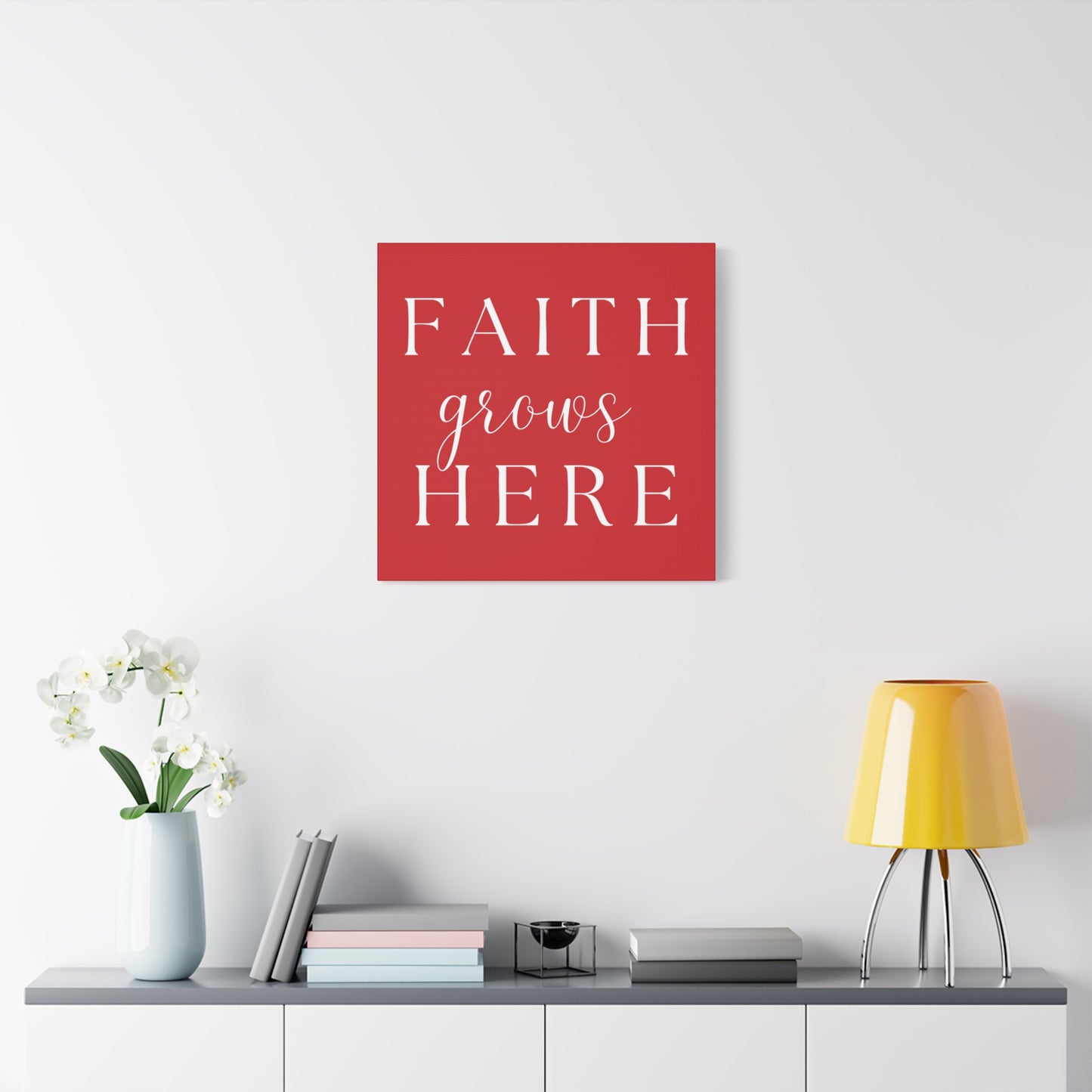Red and White Wall Art Canvas - Faith Grows Here