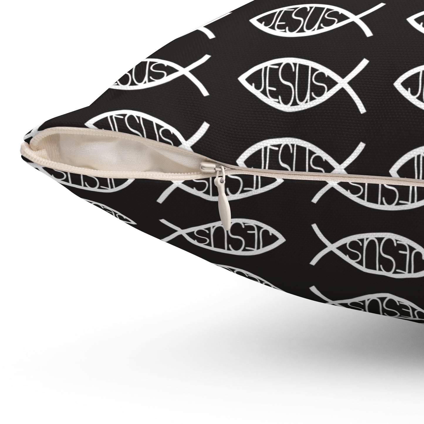Decorative Throw Pillow - Black and White Jesus Fish Matching Design
