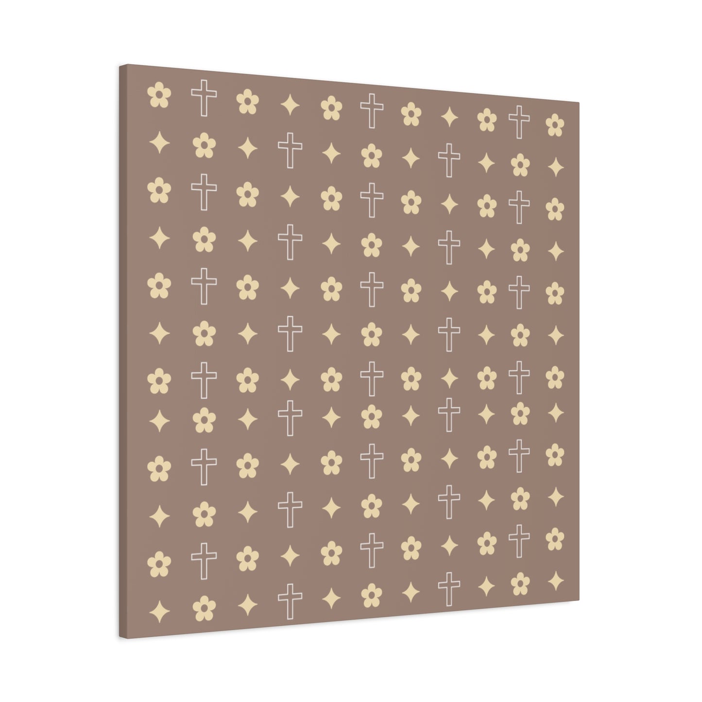 Wall Art Canvas - Mocha Cream Daisy Cross Print