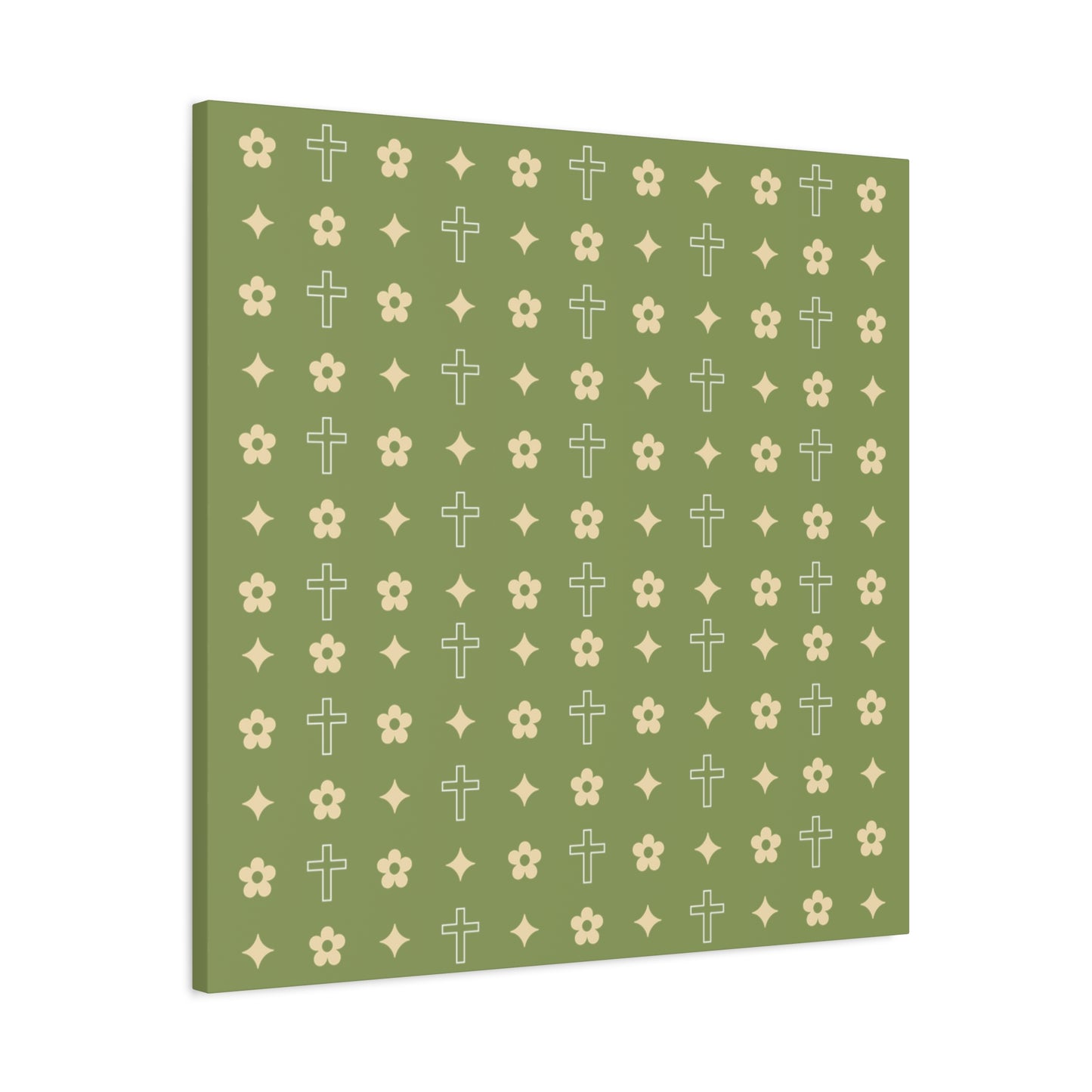 Wall Art Canvas - Army Green Daisy Cross Print