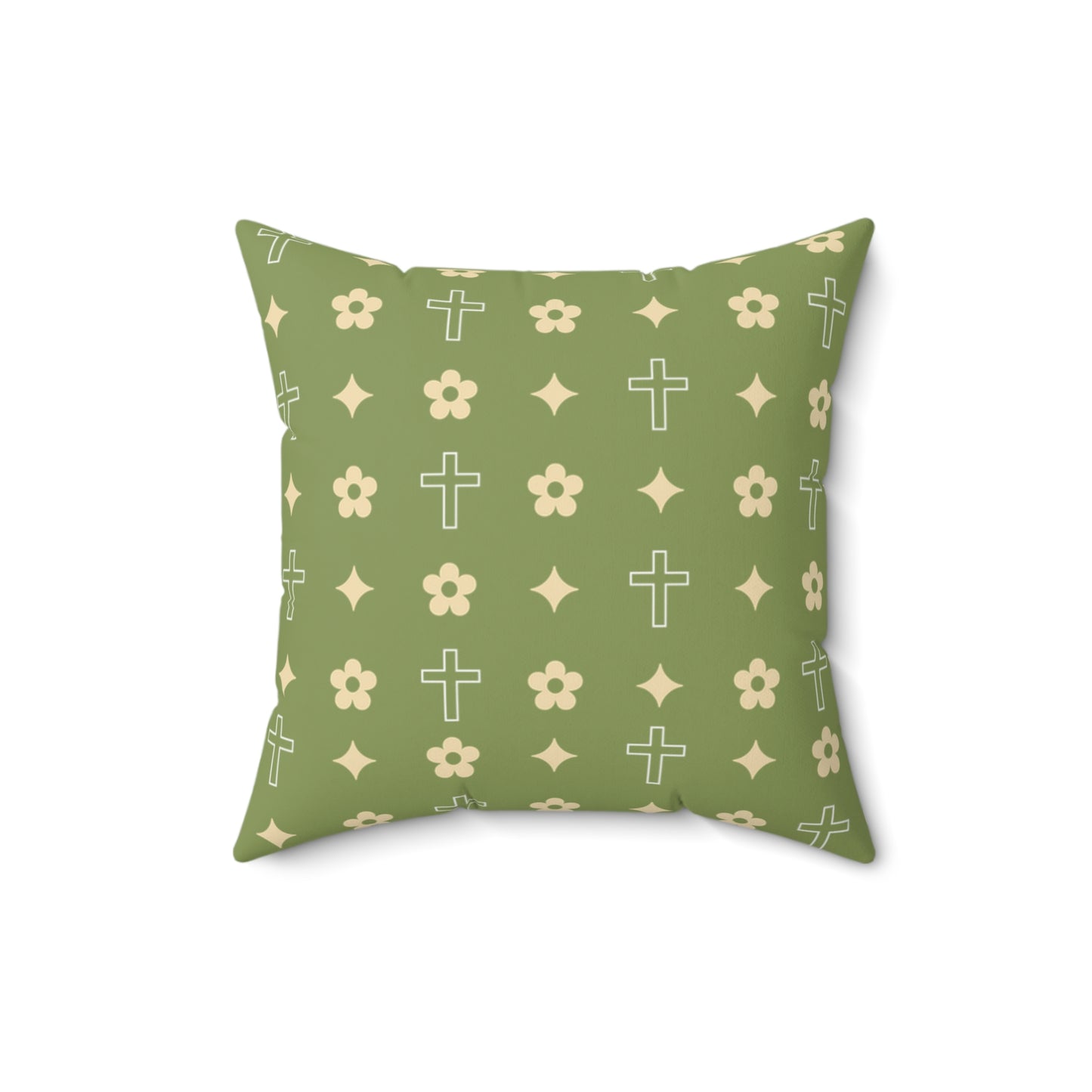 Decorative Throw Pillow - Army Green Daisy Cross Print