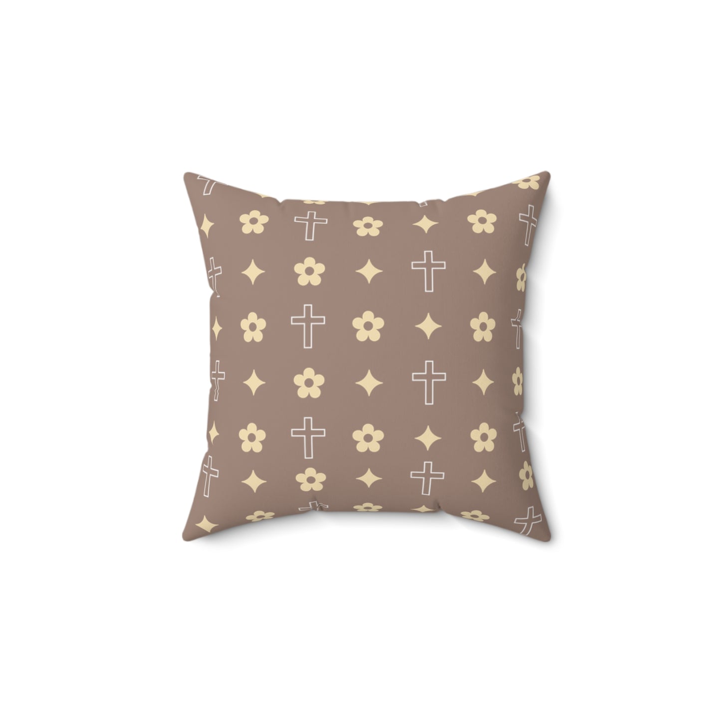 Decorative Throw Pillow - Mocha Cream Daisy Cross Print