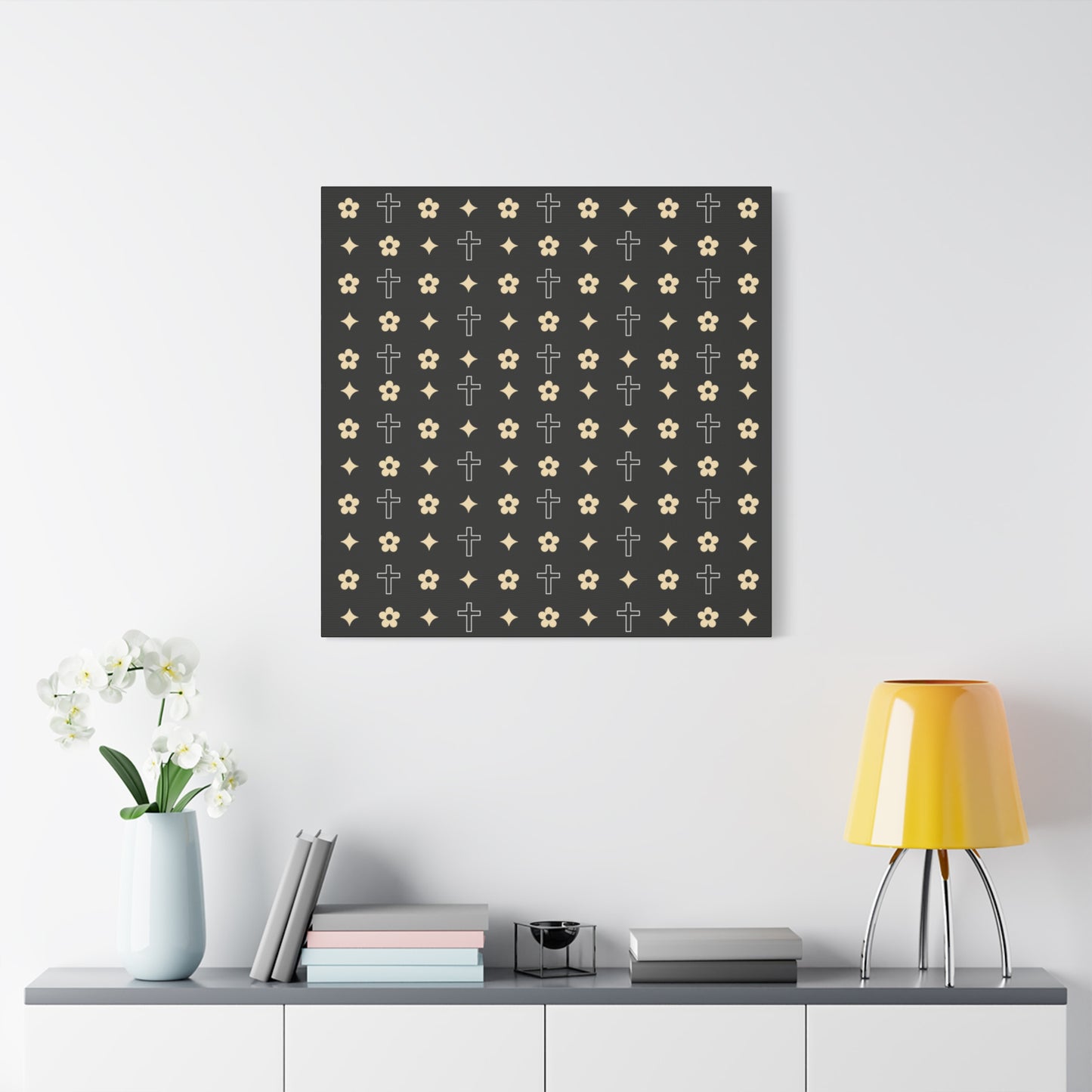 Wall Art Canvas - Black and White Daisy Cross Print