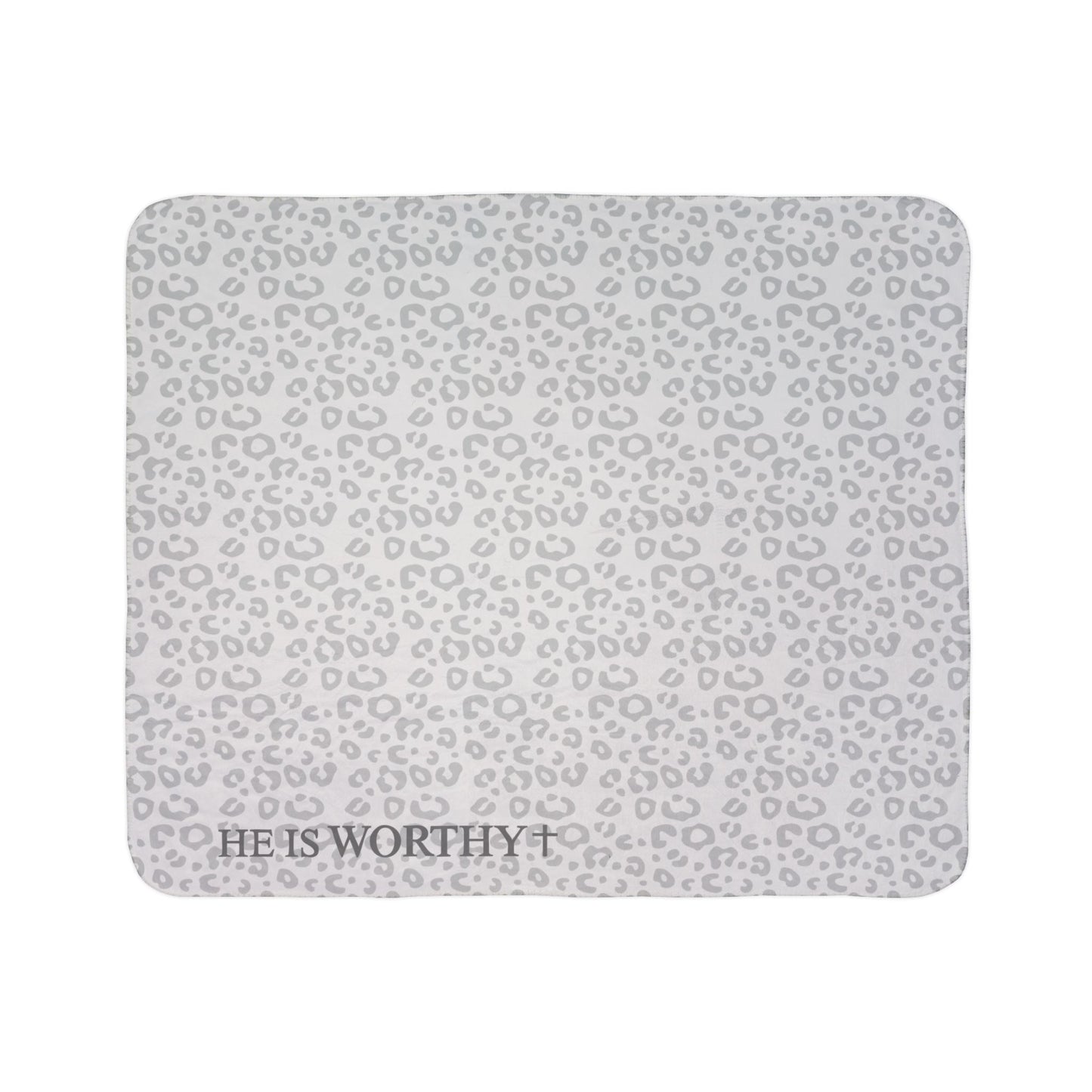 Light Grey Worthy Leopard Cozy Fleece Sherpa Blanket