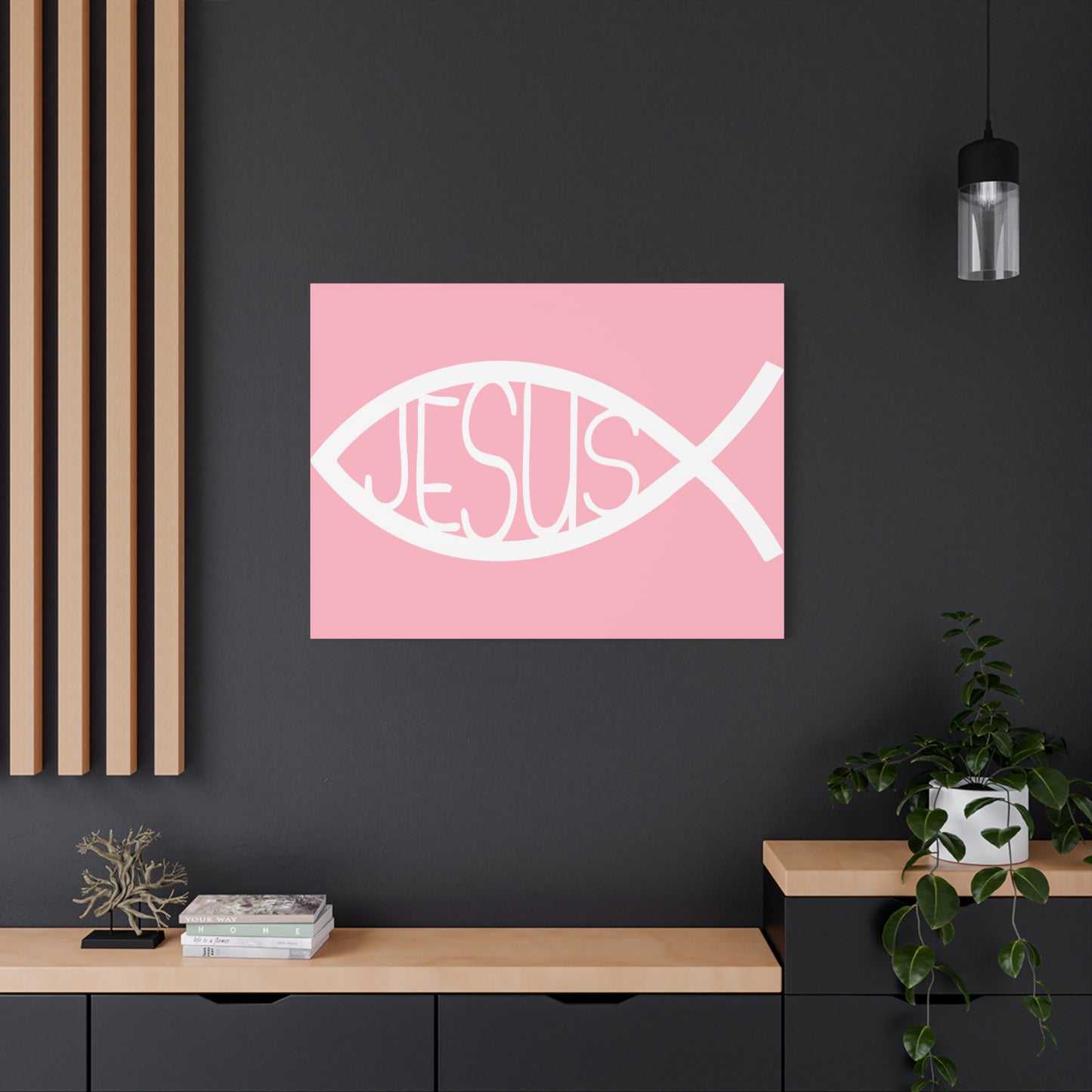 Pink Jesus Fish - Wall Art Canvas