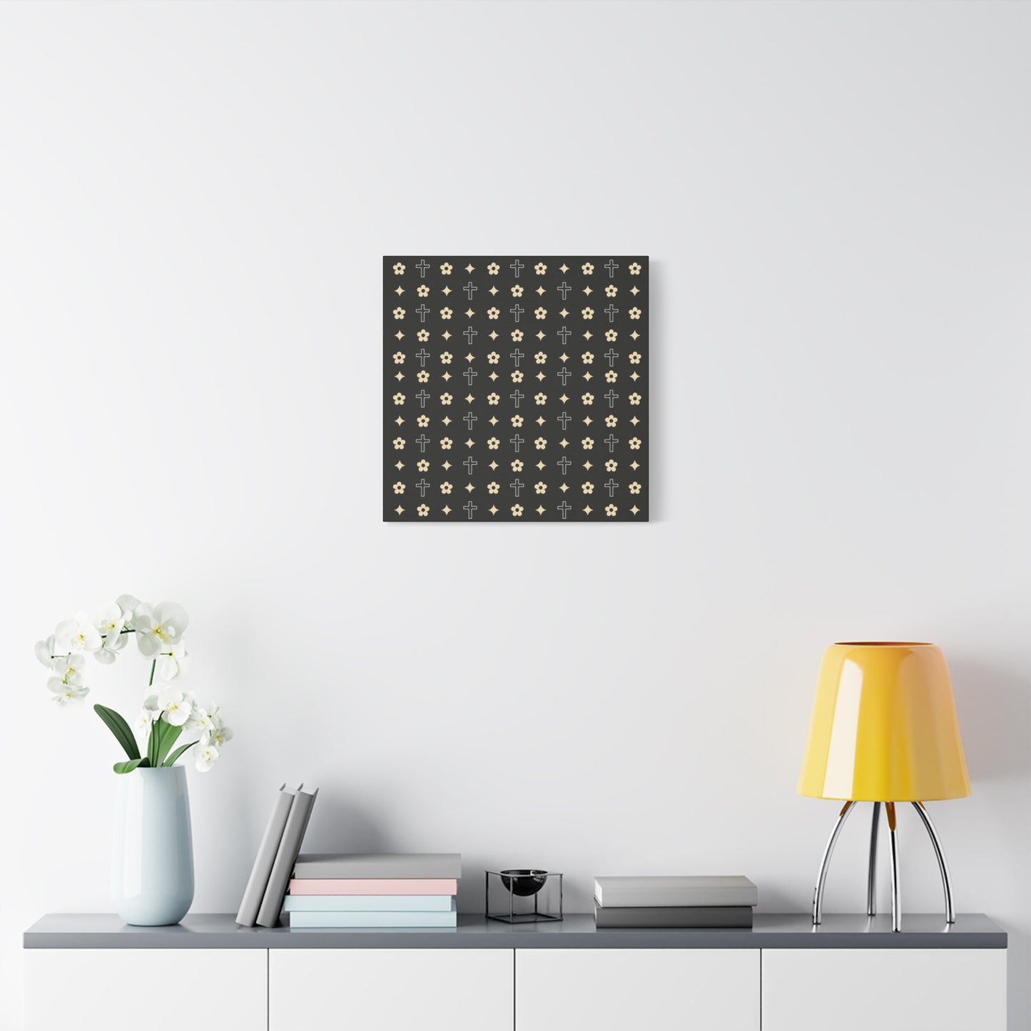 Wall Art Canvas - Black and White Daisy Cross Print