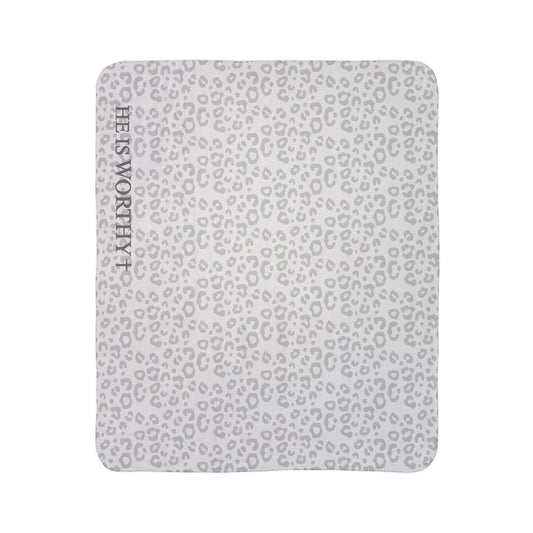 Light Grey Worthy Leopard Cozy Fleece Sherpa Blanket