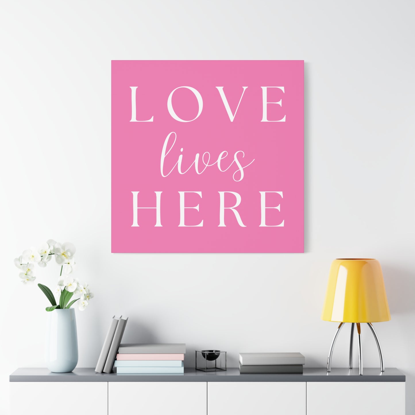 Pink and White Wall Art Canvas - Love Lives Here