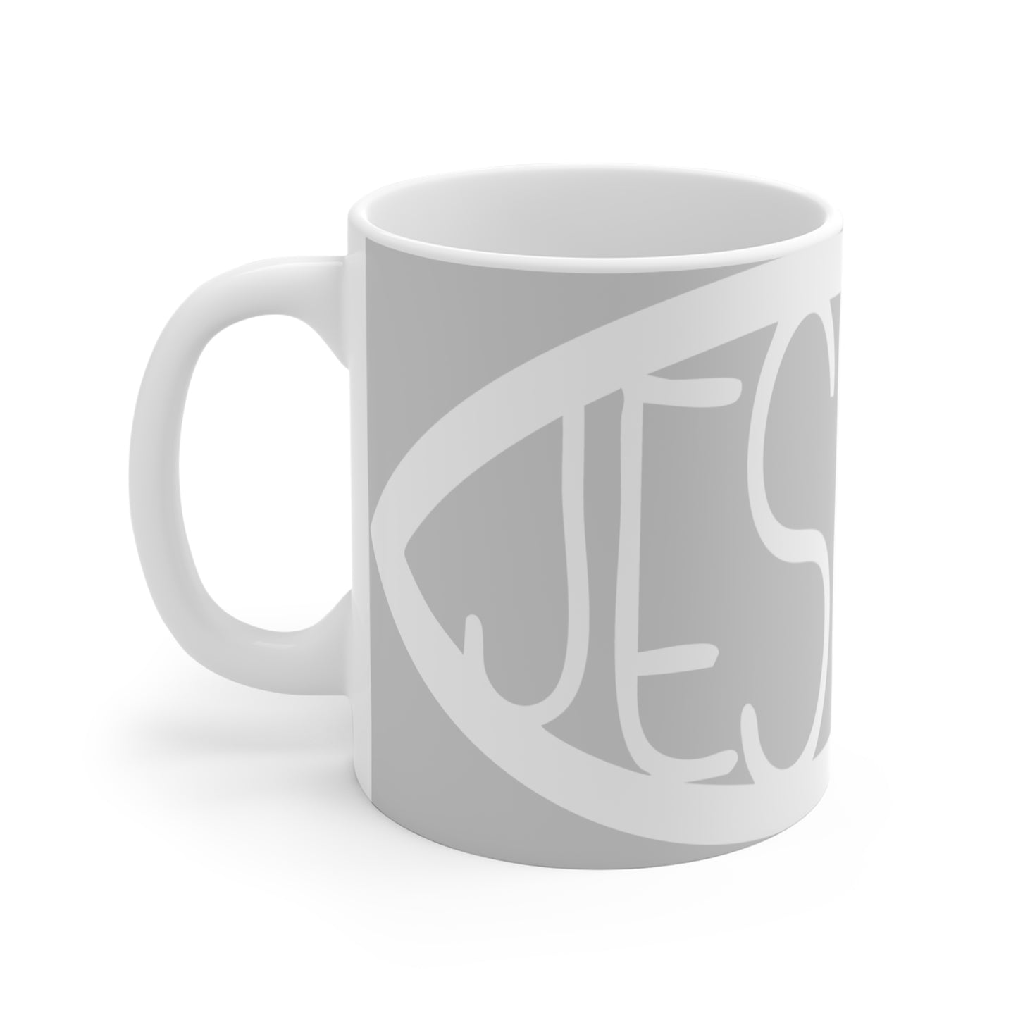 Grey and White Jesus Fish Mug - 11oz Ceramic Coffee Cup