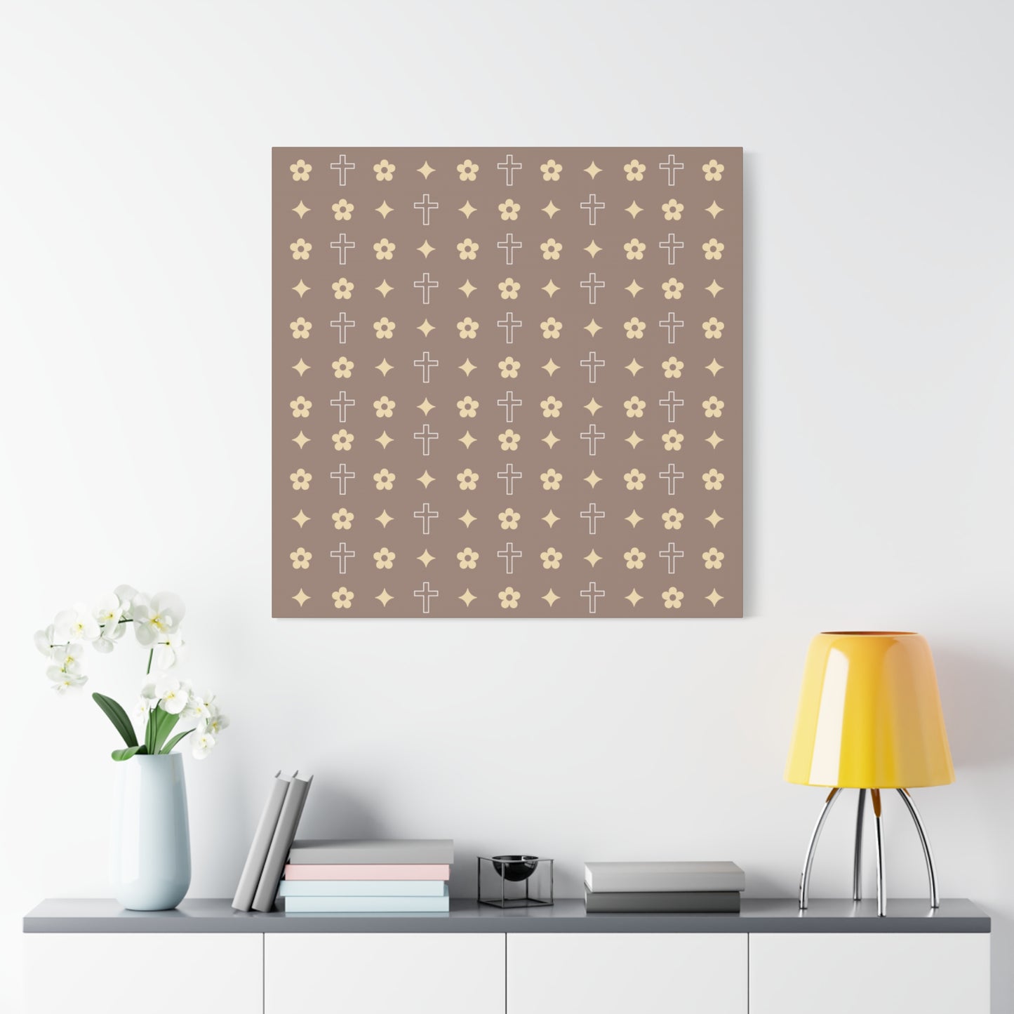 Wall Art Canvas - Mocha Cream Daisy Cross Print