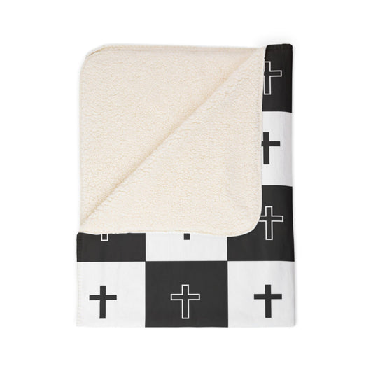 Checkered Cross Fleece Sherpa Blanket