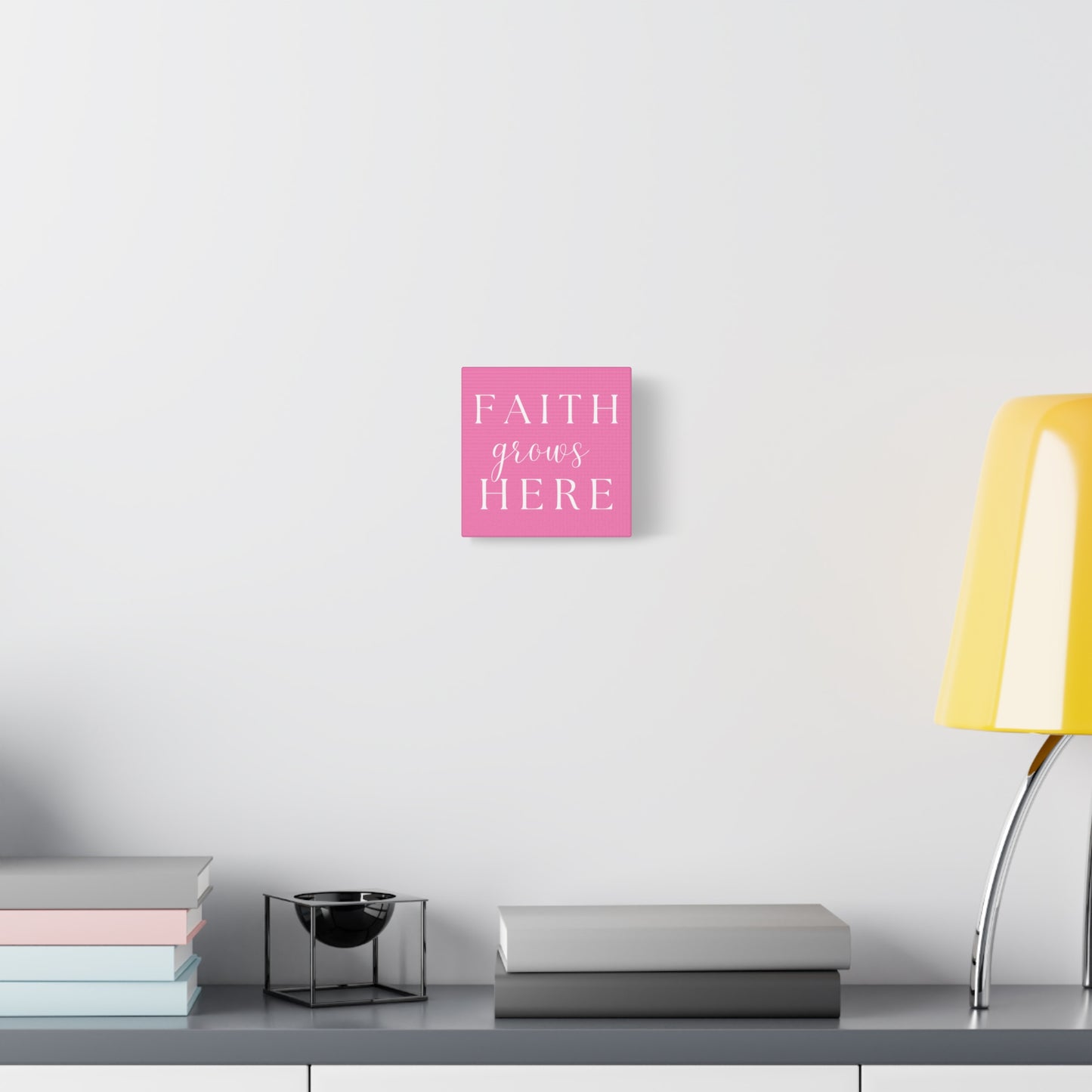 Pink and White Wall Art Canvas - Faith Grows Here