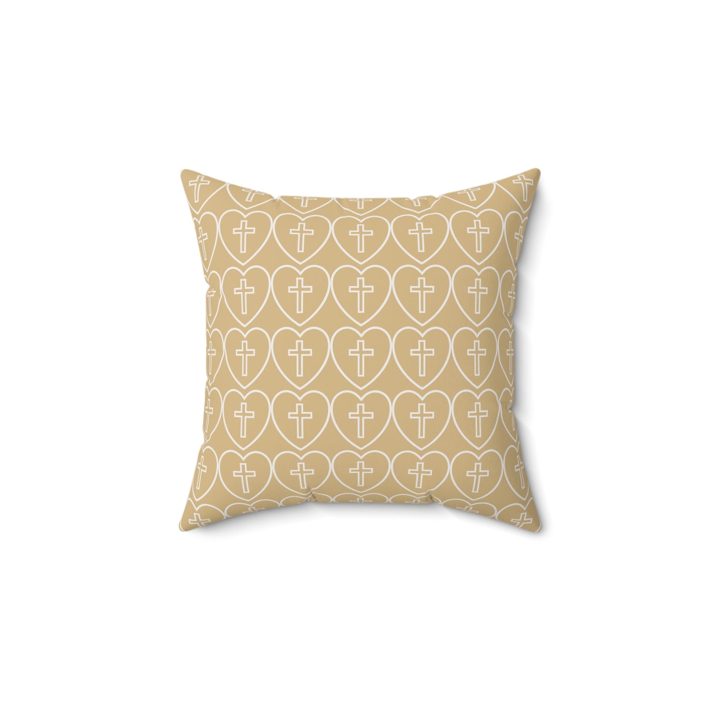 Caramel Decorative Throw Pillow - Hearts + Cross Design