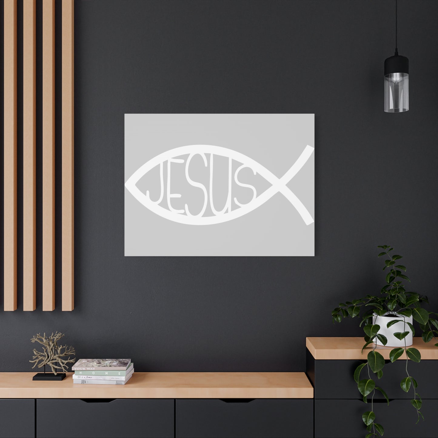 Grey and WhiteJesus Fish - Wall Art Canvas