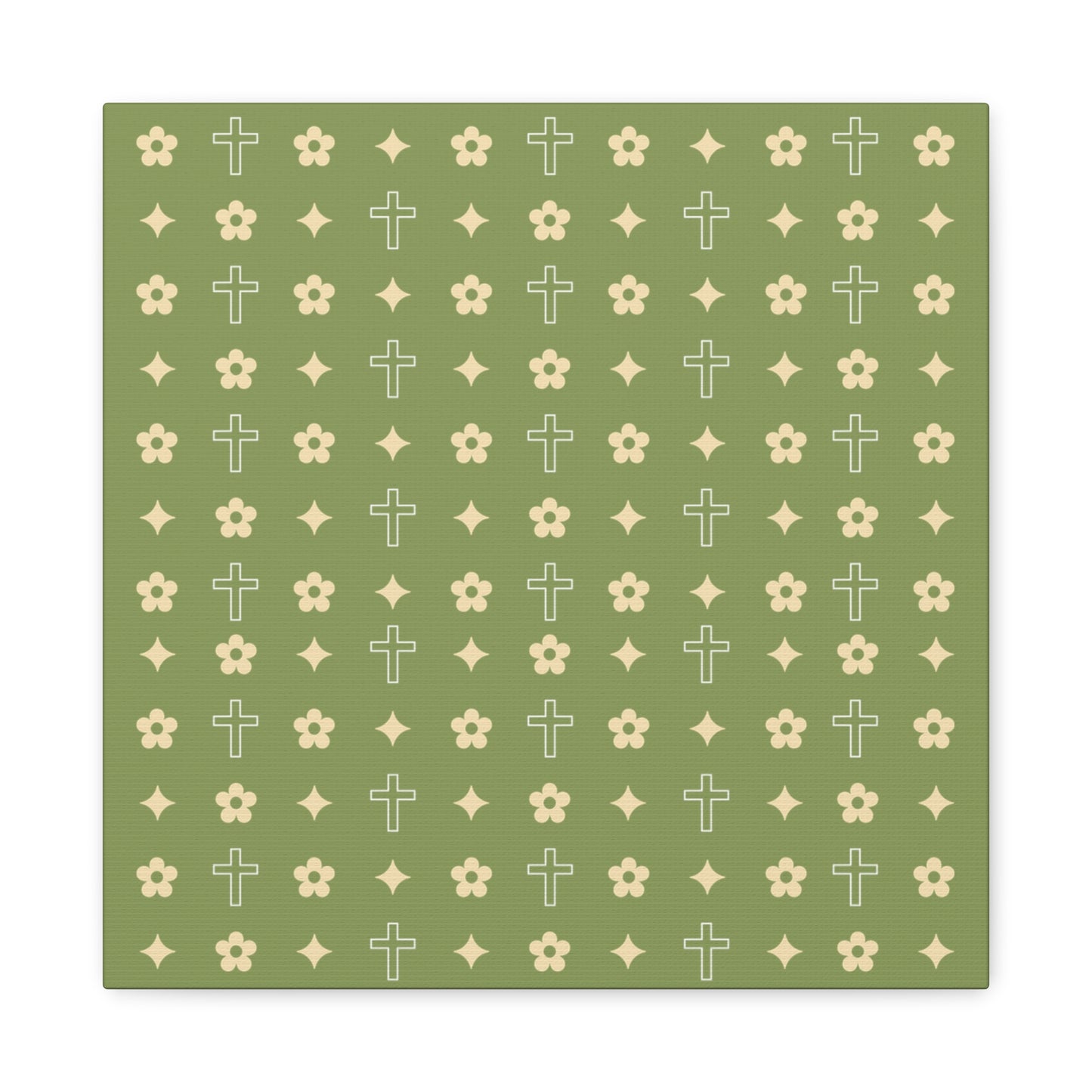 Wall Art Canvas - Army Green Daisy Cross Print