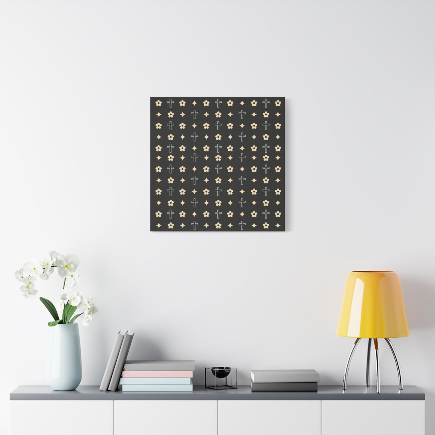 Wall Art Canvas - Black and White Daisy Cross Print