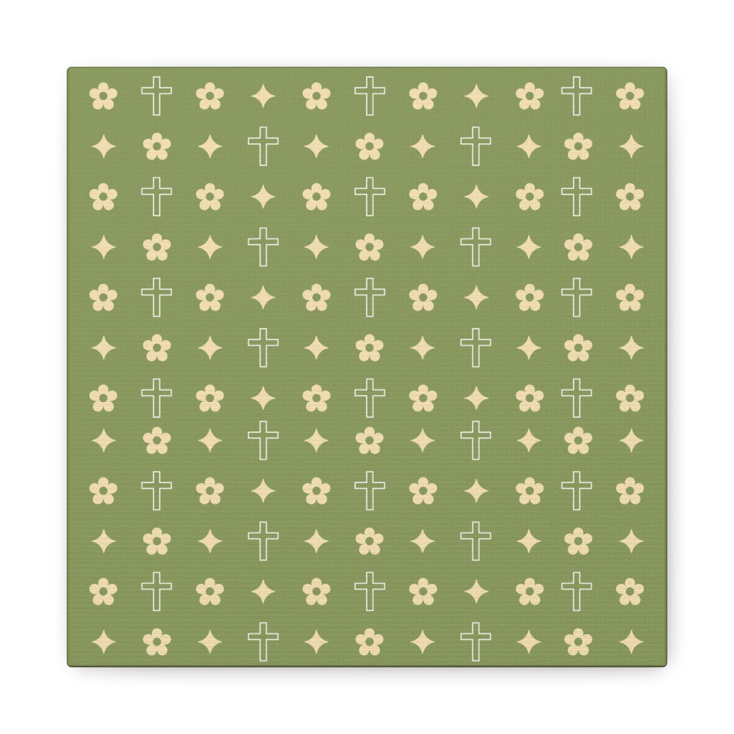 Wall Art Canvas - Army Green Daisy Cross Print