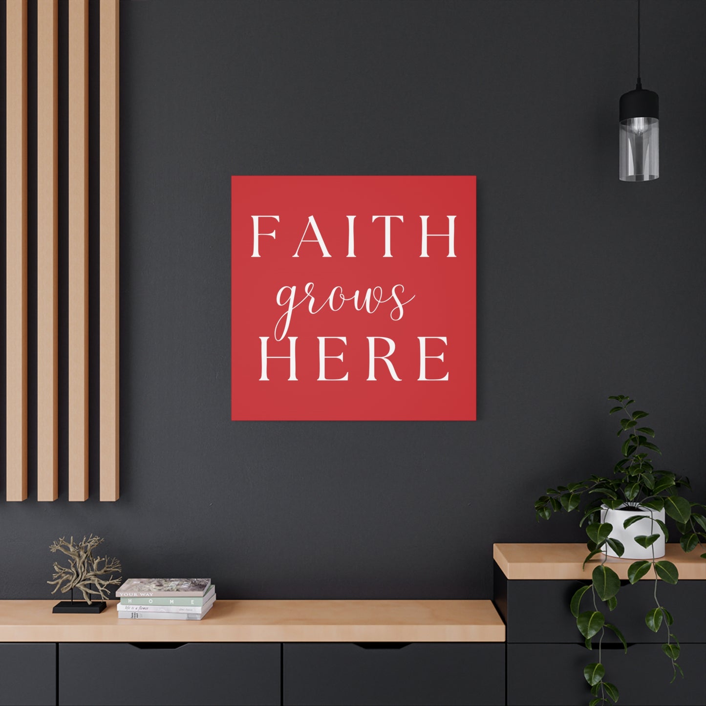 Red and White Wall Art Canvas - Faith Grows Here