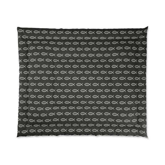 Black and White Jesus Fish Comforter