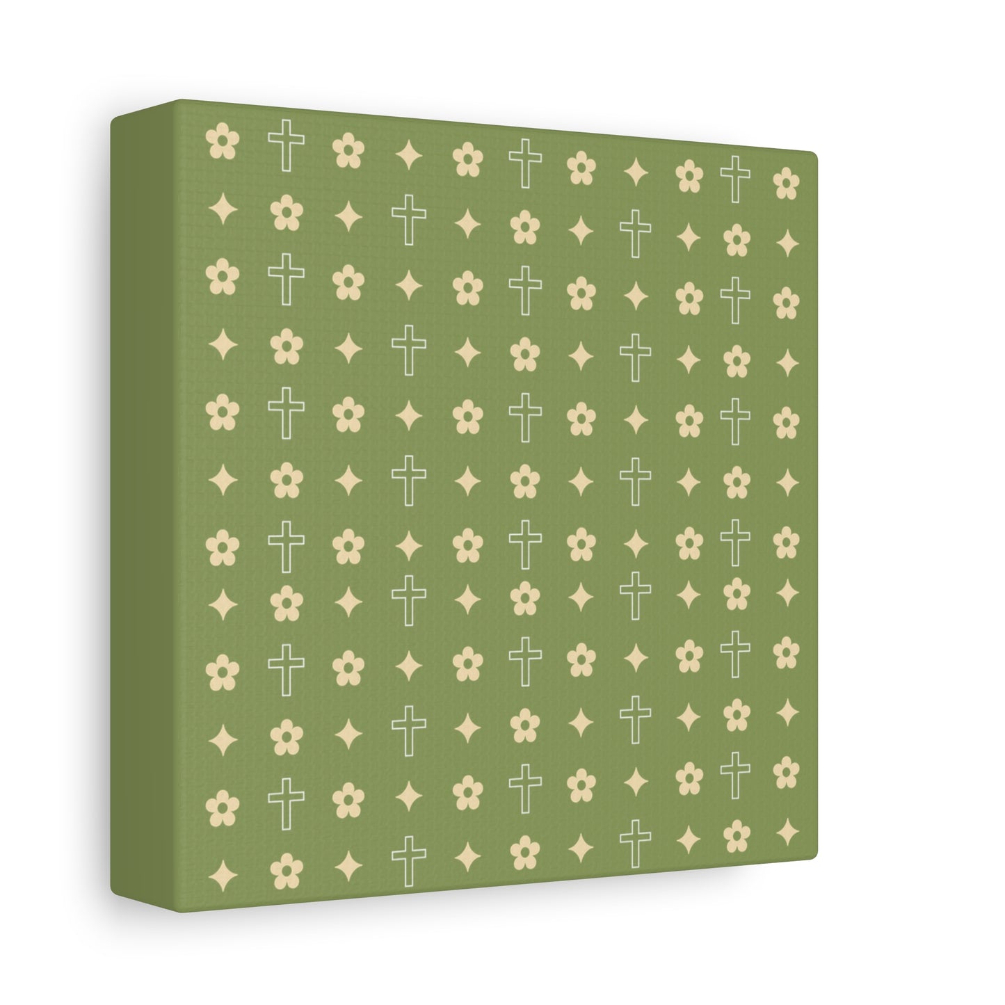 Wall Art Canvas - Army Green Daisy Cross Print