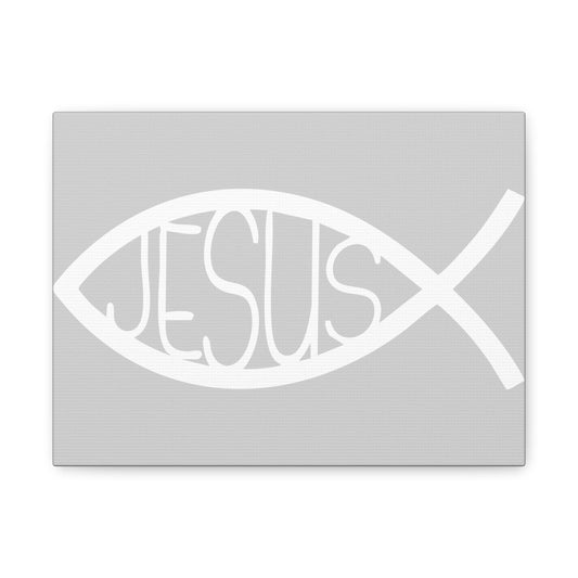 Grey and WhiteJesus Fish - Wall Art Canvas