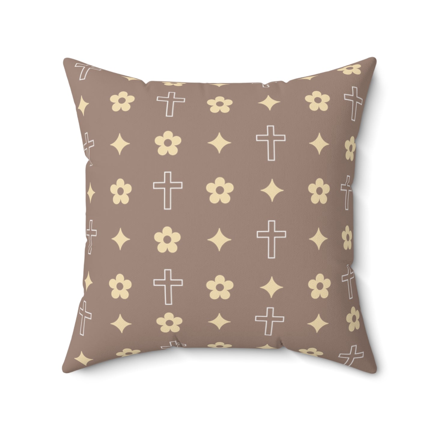 Decorative Throw Pillow - Mocha Cream Daisy Cross Print