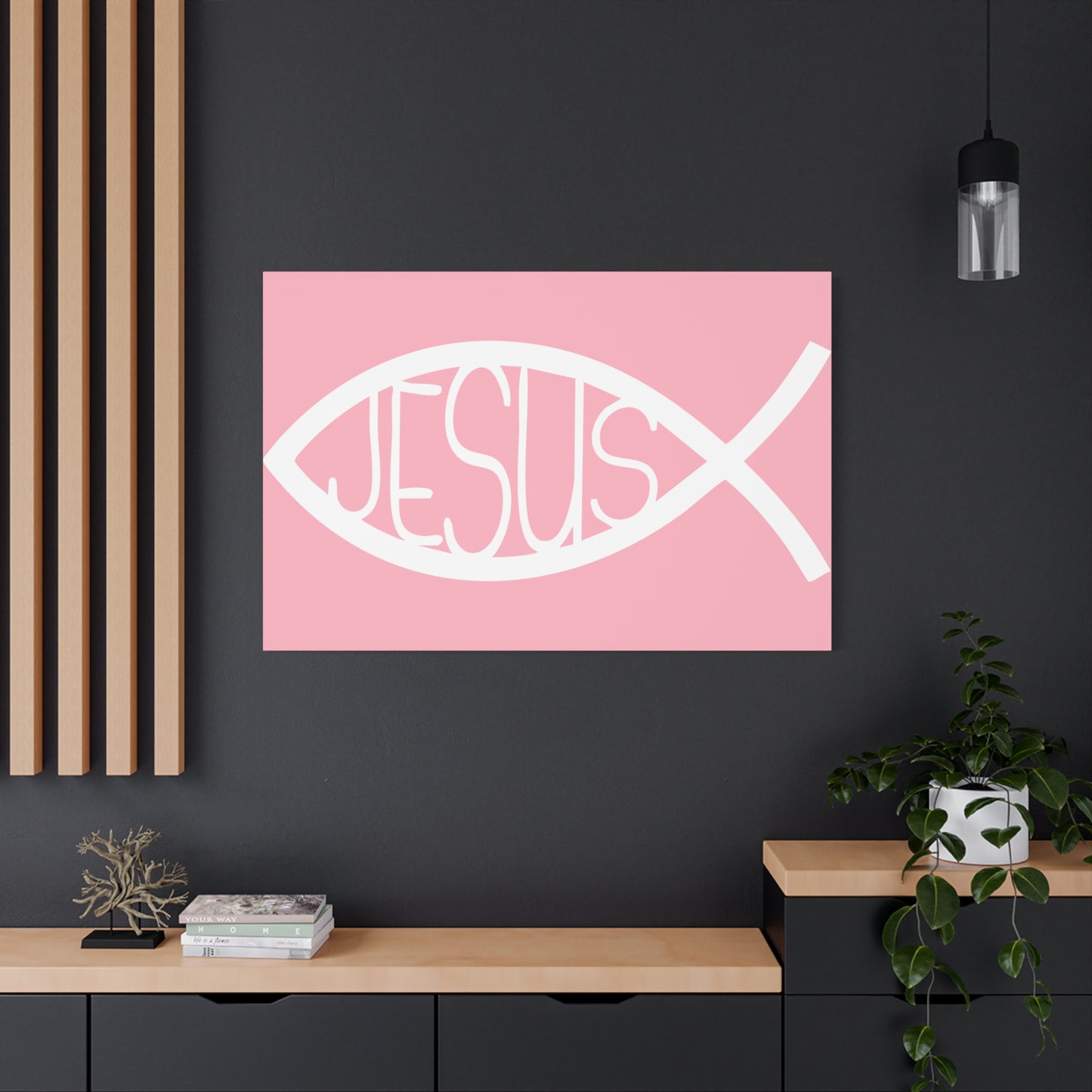 Pink Jesus Fish - Wall Art Canvas