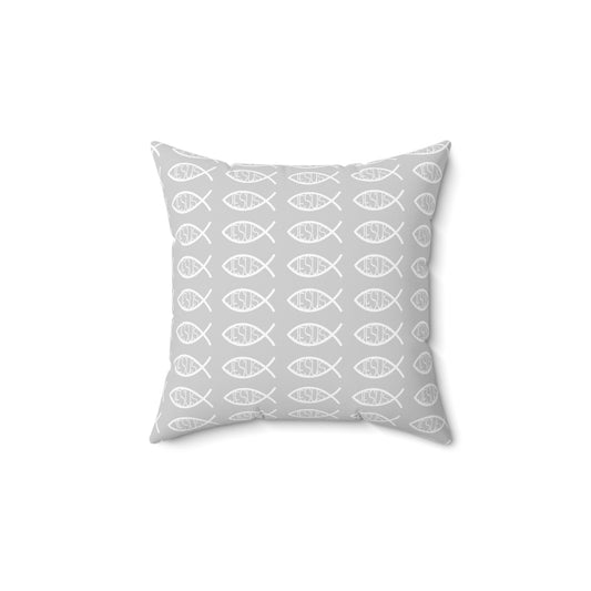 Decorative Throw Pillow - Grey and White Jesus Fish Matching Design