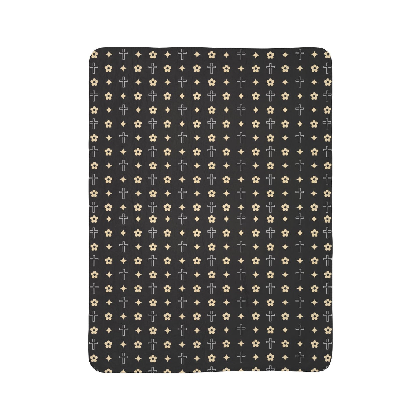 Black and White Sherpa Blanket Daisy Cross Print
