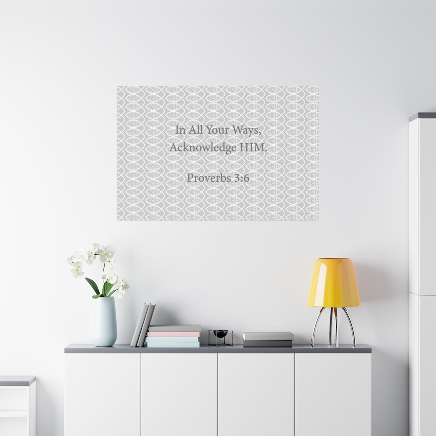 Grey and White Jesus Fish "Acknowledge Him" - Wall Art Canvas