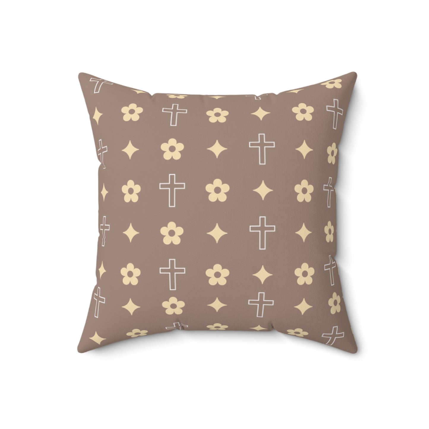 Decorative Throw Pillow - Mocha Cream Daisy Cross Print