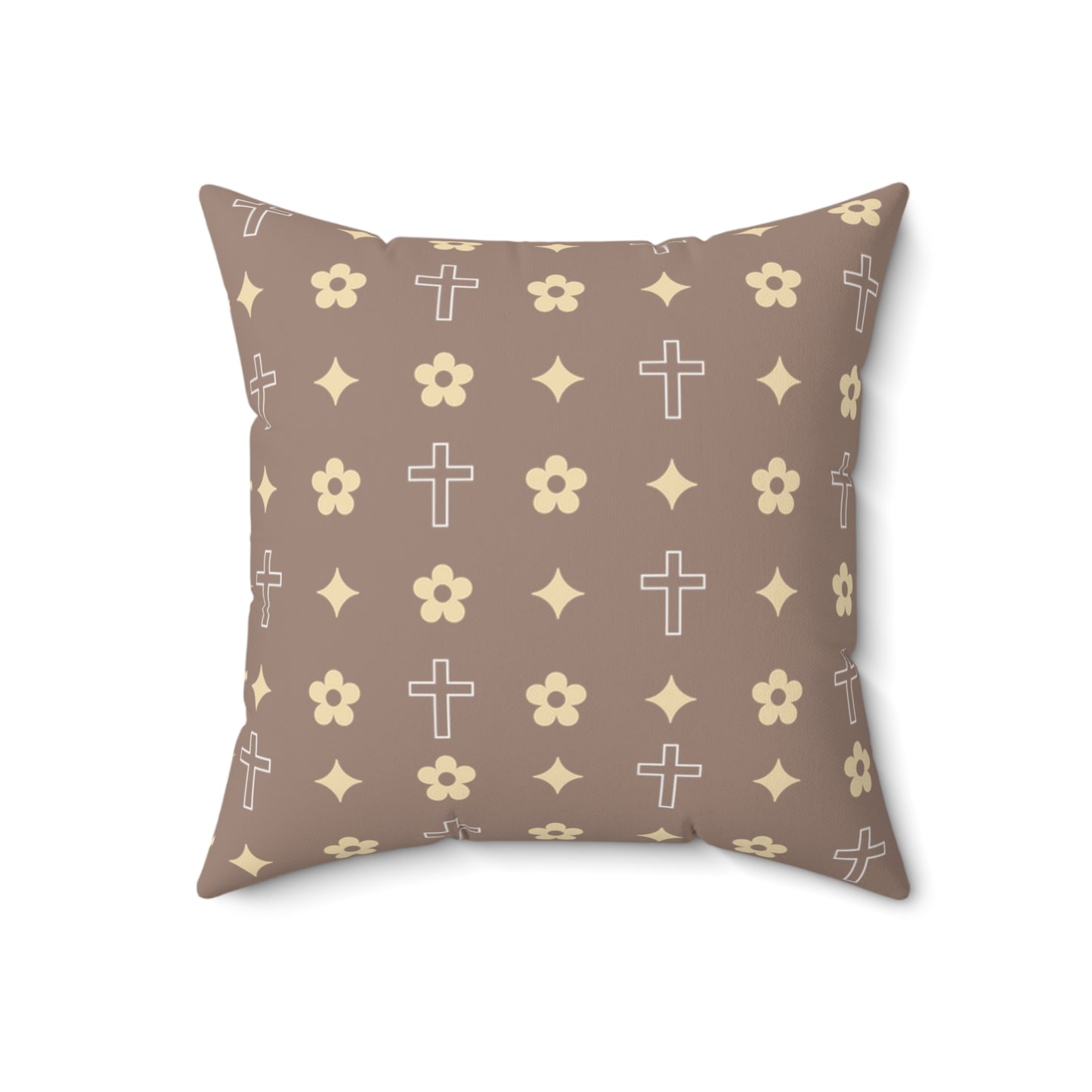 Decorative Throw Pillow - Mocha Cream Daisy Cross Print