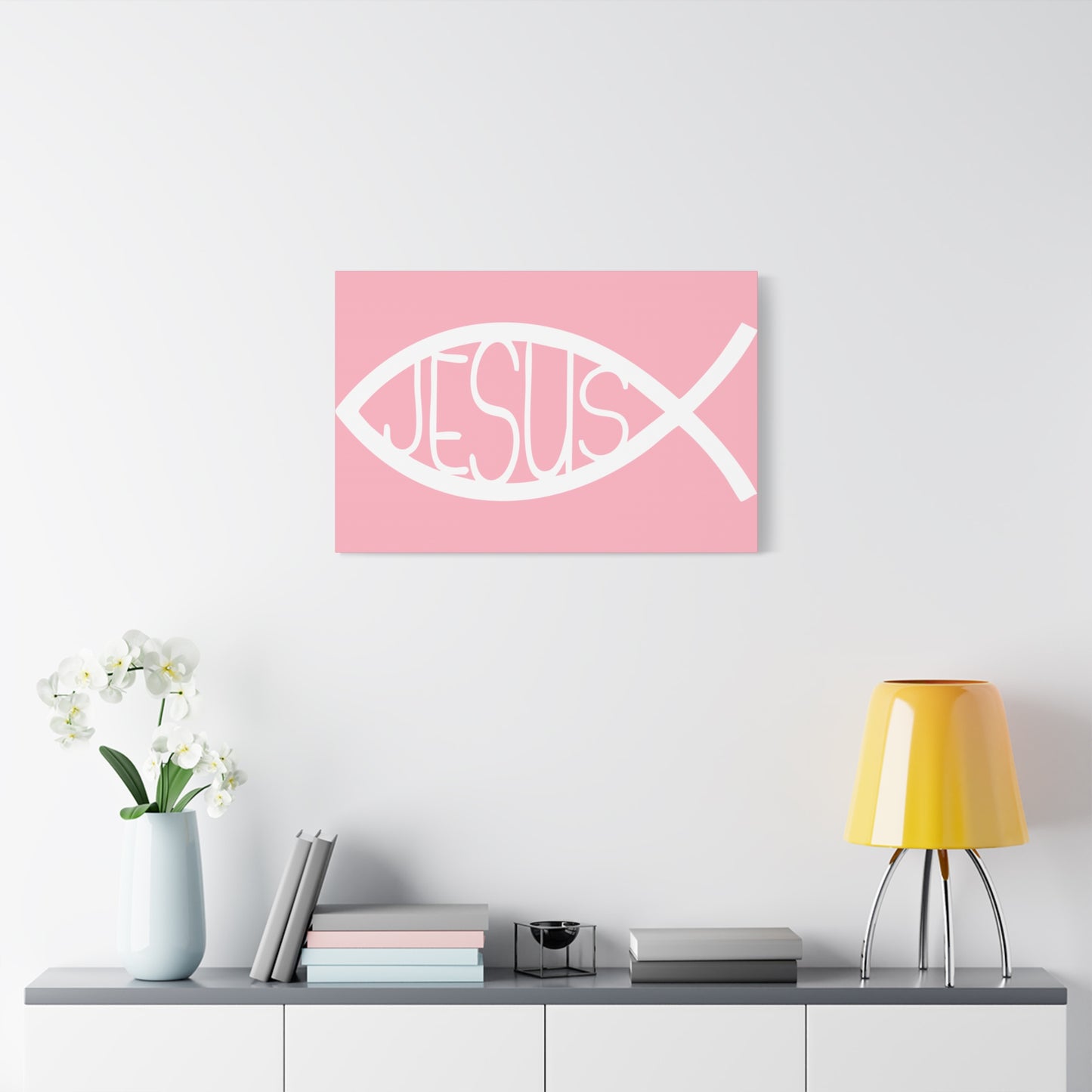 Pink Jesus Fish - Wall Art Canvas
