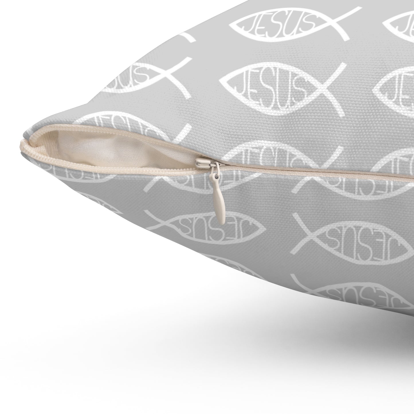 Decorative Throw Pillow - Grey and White Jesus Fish Matching Design