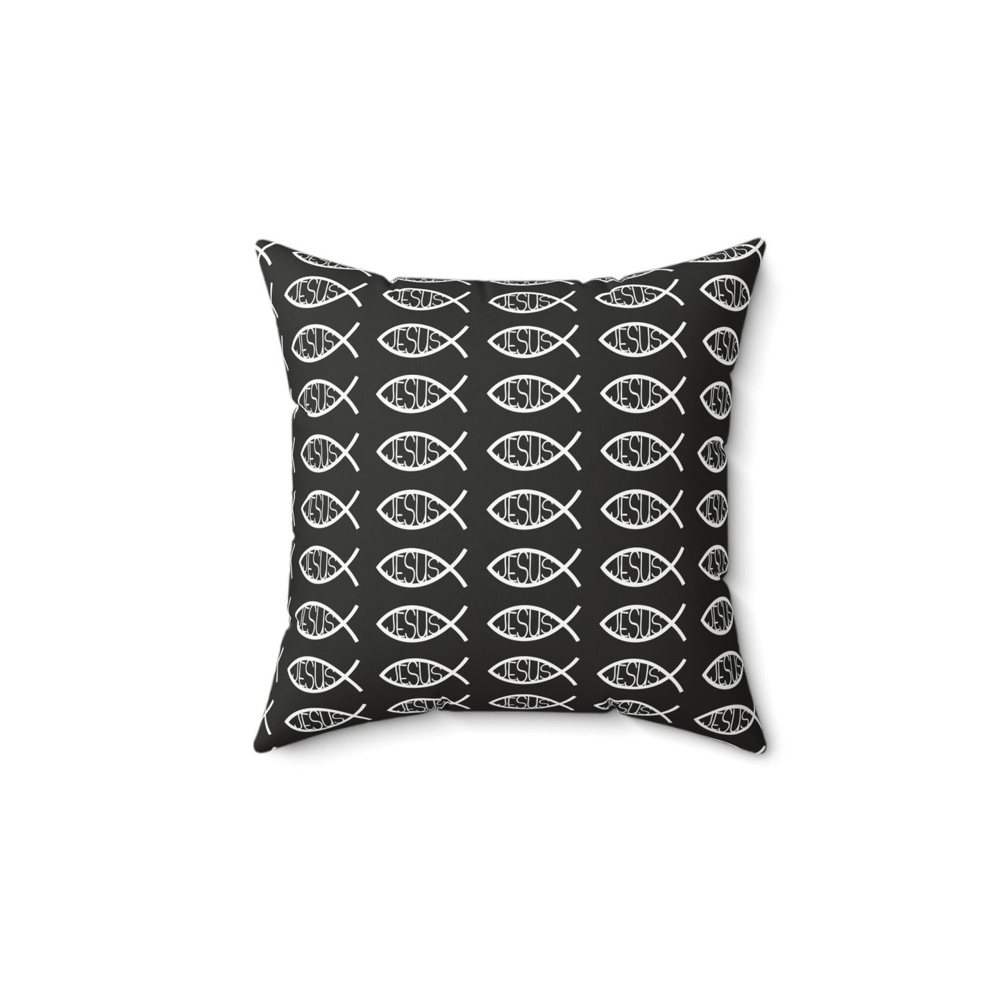 Decorative Throw Pillow - Black and White Jesus Fish Matching Design