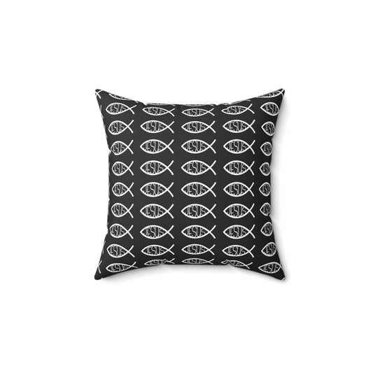 Decorative Throw Pillow - Black and White Jesus Fish Matching Design