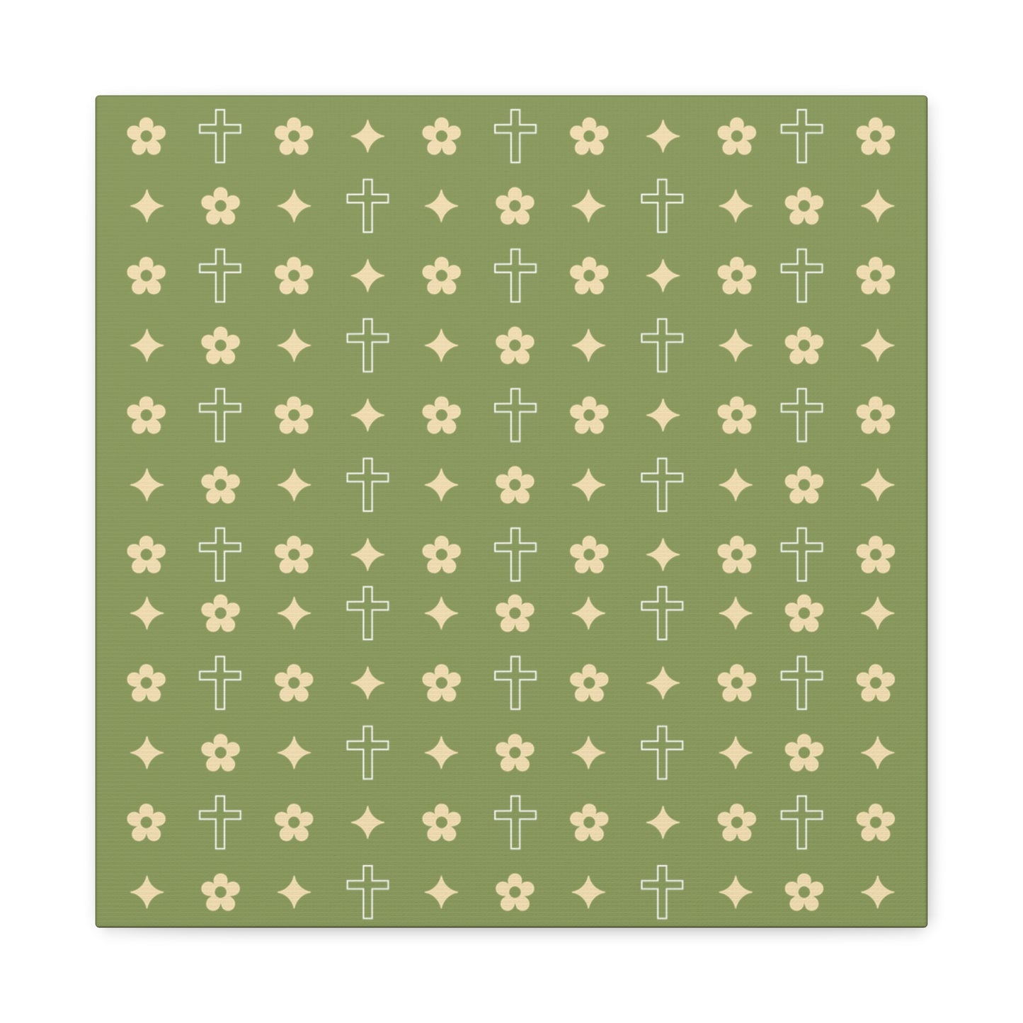 Wall Art Canvas - Army Green Daisy Cross Print